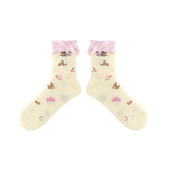 3-Pack Women Cotton Crew Socks Picnic-Chic Cute Casual