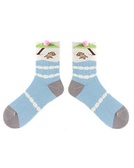 여성용 면 크루 양말 여름 바닷가 귀엽고 캐주얼