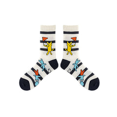 3-팩 트래픽 라이트 시리즈 여성용 면 양말 통기성 크루 양말