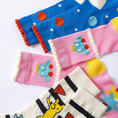 3-팩 트래픽 라이트 시리즈 여성용 면 양말 통기성 크루 양말