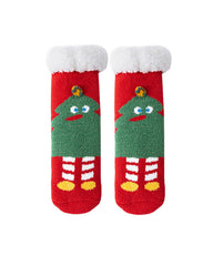 女款聖誕毛絨中筒襪子加厚保暖柔軟防滑拖鞋襪