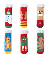 女款聖誕毛絨中筒襪子加厚保暖柔軟防滑拖鞋襪