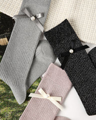 Women Creative Bow Scrunch Socks Ballet Style Cotton Seamless Socks