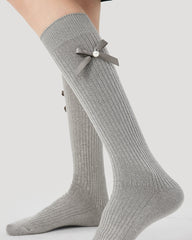 女款創意蝴蝶結髮圈襪 芭蕾風格棉質無縫襪子