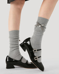 女款創意蝴蝶結髮圈襪 芭蕾風格棉質無縫襪子