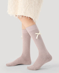 女款創意蝴蝶結髮圈襪 芭蕾風格棉質無縫襪子