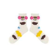 여성용 면 크루 양말 동물원 파티 카와이 귀여운 캐주얼