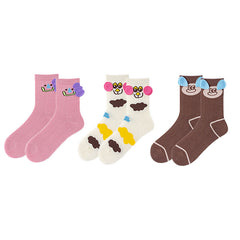 여성용 면 크루 양말 동물원 파티 카와이 귀여운 캐주얼