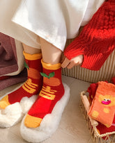 女款新年毛絨中筒襪子保暖柔軟蓬鬆舒適超細纖維襪子