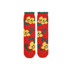 女款節慶新年毛絨中筒襪子 溫暖柔軟蓬鬆舒適超細纖維襪子