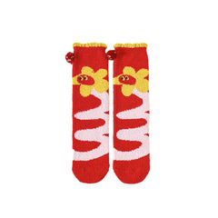 女款節慶新年毛絨中筒襪子 溫暖柔軟蓬鬆舒適超細纖維襪子