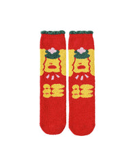 Women Festive New Year Fuzzy Crew Socks Warm Soft Fluffy Cozy