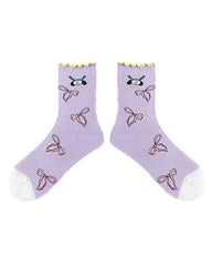 여성용 면 크루 양말 달 우주인 귀여운 캐주얼