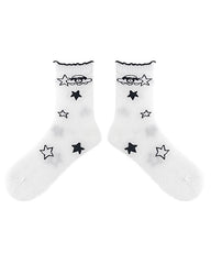 여성용 면 크루 양말 달 우주인 귀여운 캐주얼