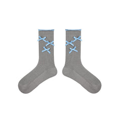 女款荷葉邊蝴蝶結甜美芭蕾風無縫中筒棉襪子