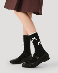 여성 러플 리본 스위트 발레 스타일 심리스 크루 면 양말