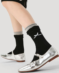 レディース 二重フリル ソフトコットン シームレス ソックス