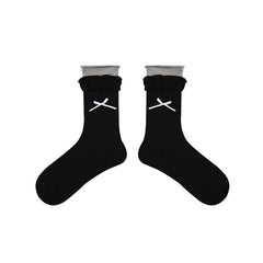 여성용 이중 레이어 러플 부드러운 면 무봉제 양말