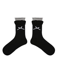 レディース 二重フリル ソフトコットン シームレス ソックス