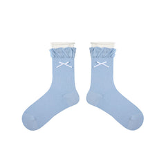 여성용 이중 레이어 러플 부드러운 면 무봉제 양말