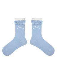 レディース 二重フリル ソフトコットン シームレス ソックス