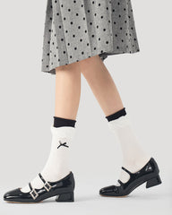 여성용 이중 레이어 러플 부드러운 면 무봉제 양말