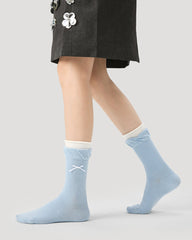 レディース 二重フリル ソフトコットン シームレス ソックス
