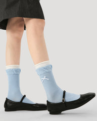 여성용 이중 레이어 러플 부드러운 면 무봉제 양말