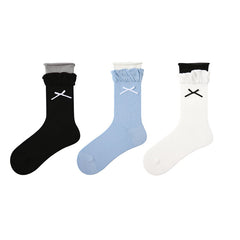 여성용 이중 레이어 러플 부드러운 면 무봉제 양말