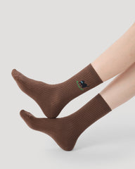 Women Embroidered Animal Cotton Crew Breathable Comfortable