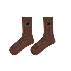 여성 자수 동물 면 크루 통기성 편안한 양말