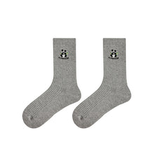 여성 자수 동물 면 크루 통기성 편안한 양말