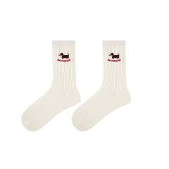 여성 자수 동물 면 크루 통기성 편안한 양말