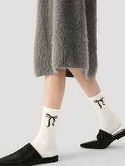 여성용 부드러운 면 크루 양말 리본 패턴 편안한 무봉제