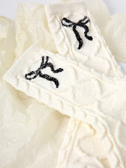 여성용 부드러운 면 크루 양말 리본 패턴 편안한 무봉제