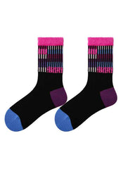 Women Cotton Crew Socks Vintage Contrast Color Plush Cuff Cozy Warm