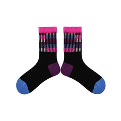 Women Cotton Crew Socks Vintage Contrast Color Plush Cuff Cozy Warm