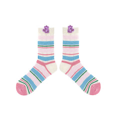 얇은 면 크루 여성 양말 부드럽고 귀여운 스트라이프 캐주얼 다용도
