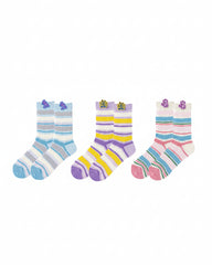 3-Pack Women Cotton Crew Socks Thin Cute Stripe Casual Versatile