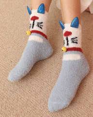 여성용 만화 캐릭터 퍼지 크루 양말 귀엽고 따뜻하며 부드럽고 포근한 두꺼운 양말