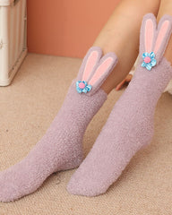 여성용 만화 캐릭터 퍼지 크루 양말 귀엽고 따뜻하며 부드럽고 포근한 두꺼운 양말