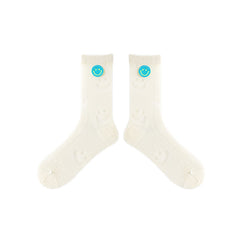 3-팩 Keep Smiling 여성용 면 크루 양말 귀여운 캐주얼