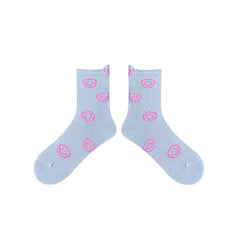 3-팩 Keep Smiling 여성용 면 크루 양말 귀여운 캐주얼