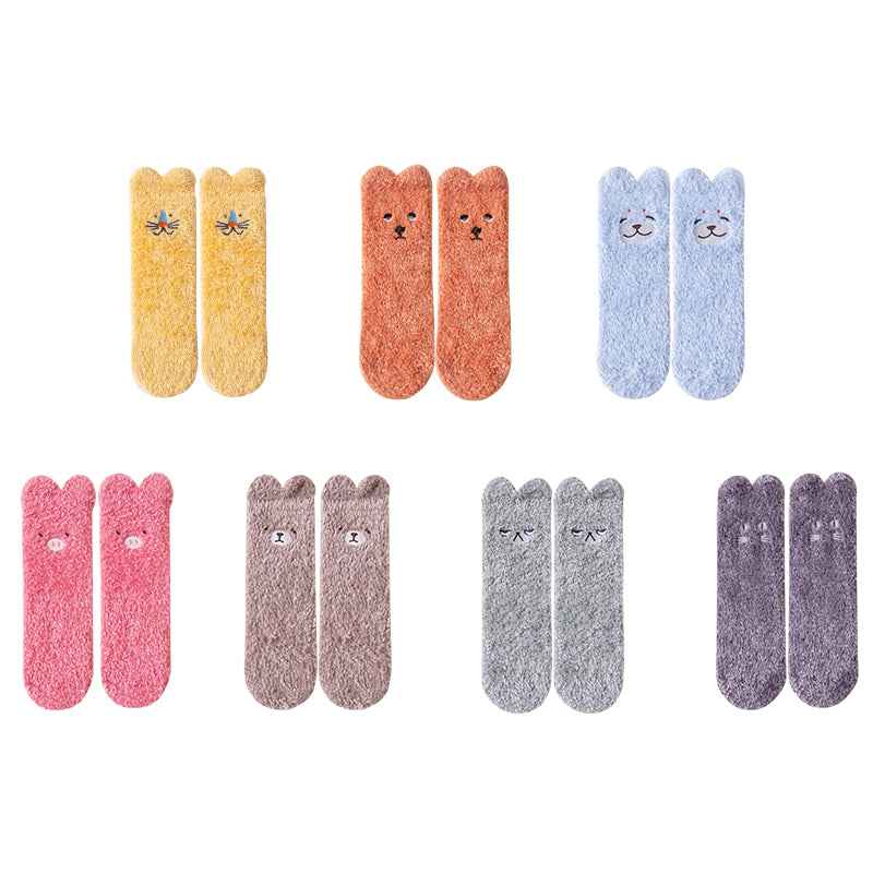 Sweetnana Cute Cozy Fuzzy Ankle Socks for Women, Animal World Series, Non-Slip, Super Soft and Thickened Winter Stockings for All-Day Comfort