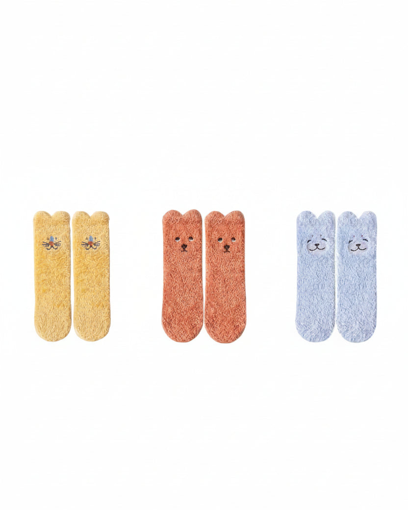 Sweetnana 3-Pack Cozy Ankle Socks for Women, Animal World Series, Non-Slip, Super Soft Fuzzy Lounge Wear Slipper Socks, Thickened Winter Stockings