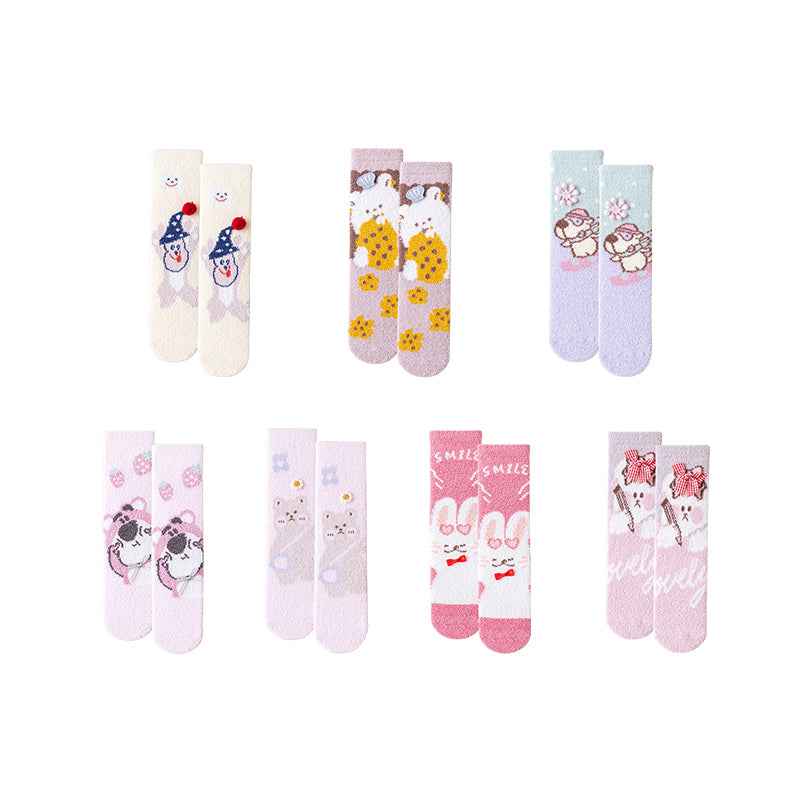 Sweetnana Women&Kid Cozy Crew Socks – Cute Cartoon Animals Series, Thickened and Fuzzy Tube Socks for Winter