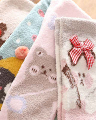 Sweetnana 3-Pack Women’s Cozy Crew Socks – Fuzzy Winter Tube Socks with Cute Cartoon Animals, Perfect for Lounge Wear and Warmth