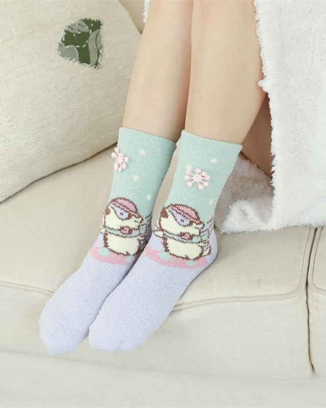 Sweetnana 3-Pack Women’s Cozy Crew Socks – Fuzzy Winter Tube Socks with Cute Cartoon Animals, Perfect for Lounge Wear and Warmth