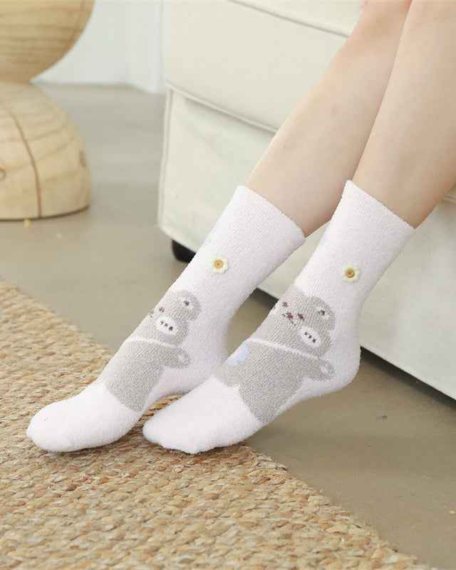 Sweetnana Women&Kid Cozy Crew Socks – Cute Cartoon Animals Series, Thickened and Fuzzy Tube Socks for Winter