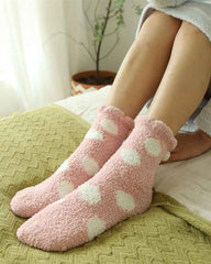 Sweetnana 3-Pack Polka Dot Series Cozy Crew Socks for Women, Thickened Non-Slip Slipper Socks, Ideal for Winter Warmth and Comfortable Lounge Wear